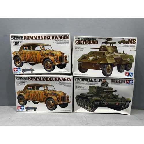 409 - 4 Tamiya boxed model kit vehicles