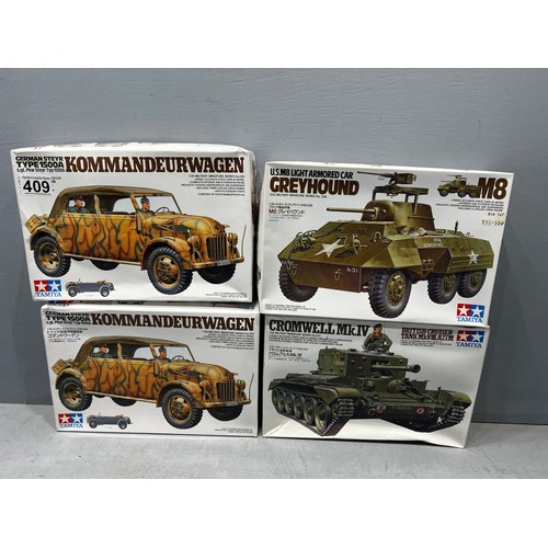 409 - 4 Tamiya boxed model kit vehicles