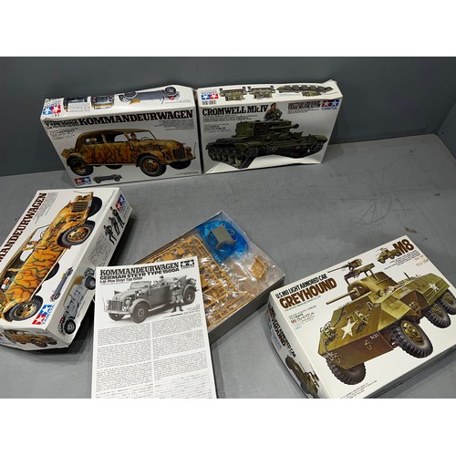 409 - 4 Tamiya boxed model kit vehicles