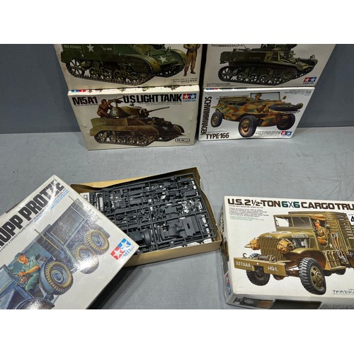 410 - 6 Tamiya boxed model kit truck, tanks etc