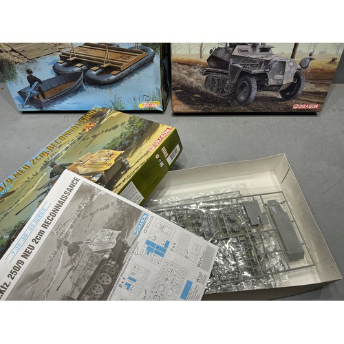 427 - 3x Dragon kits inc, 2 German armaured vehicles on half track + German pontoon set