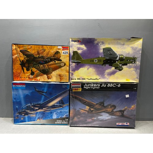 429 - 4x Plane kits inc, 2x monogram + 1 roden of junker, bomber, Luftwaffe etc