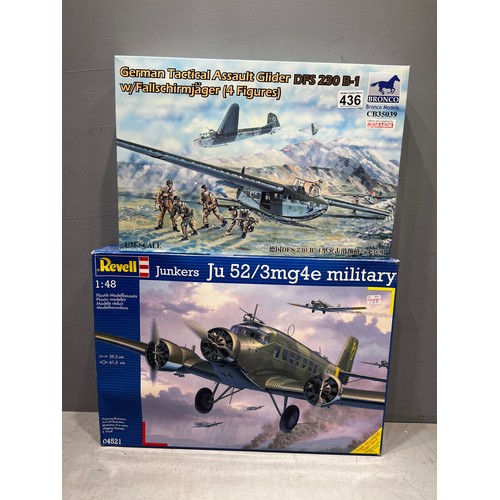 436 - Bronco & revell plane kits inc german assault glider & junkers UU 52