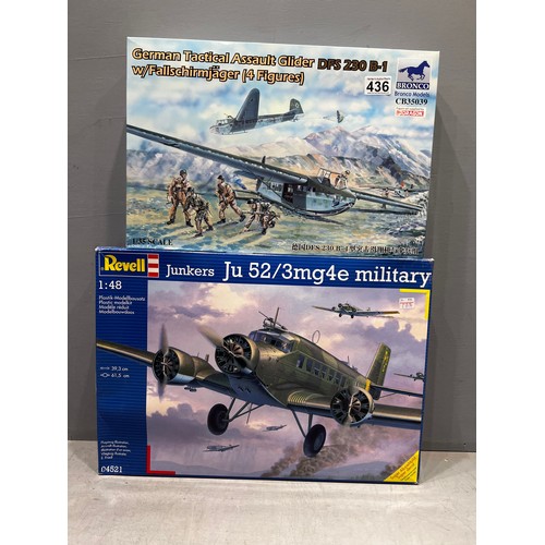 436 - Bronco & revell plane kits inc german assault glider & junkers UU 52