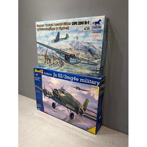 436 - Bronco & revell plane kits inc german assault glider & junkers UU 52