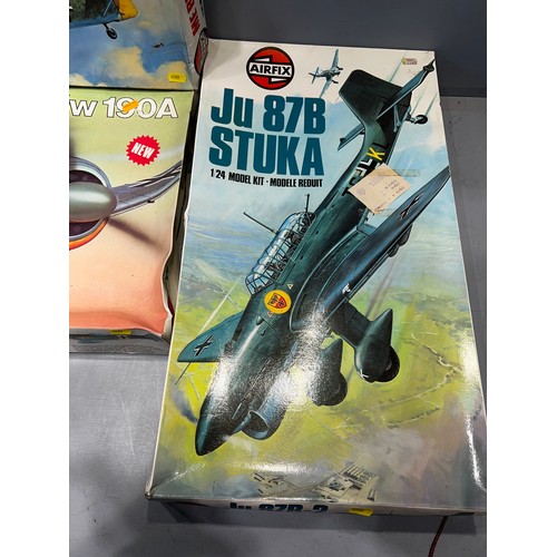 438 - 3x Vintage airfix models inc focke wulf, junkers ju 87B-2 & messerschmitt BF109E