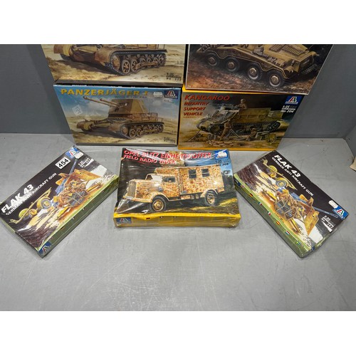 454 - 7x Italeri models 'inc', 2 tanks, 2x armared vehicles, 1 truck & 2x flak 43 AA guns