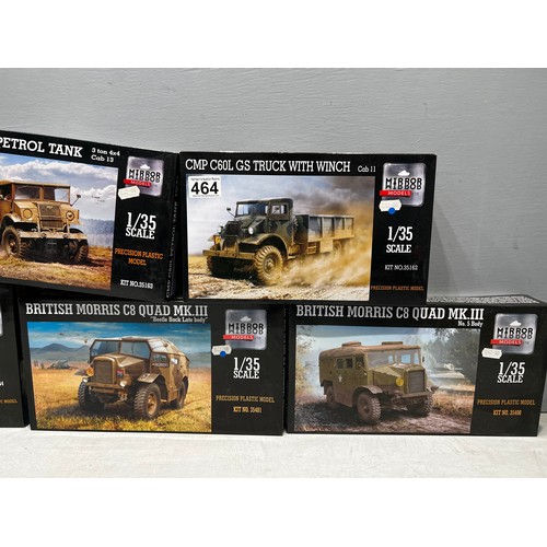 464 - 4x Mirror models inc, British Morris c8 quad, cmp wrecks, cmp petrol tank + truck with windn