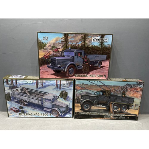 490 - 3x IBG models inc, 3 German military trucks