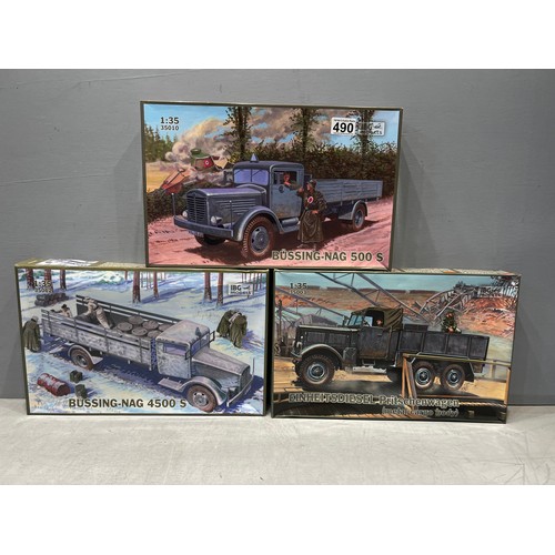 490 - 3x IBG models inc, 3 German military trucks