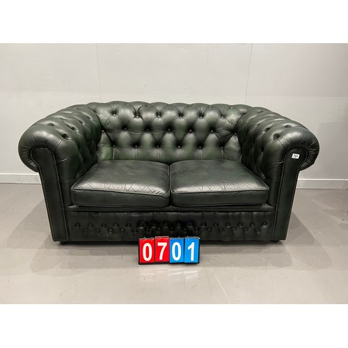 701 - Leather chesterfield 2 seater club sofa good quality leather