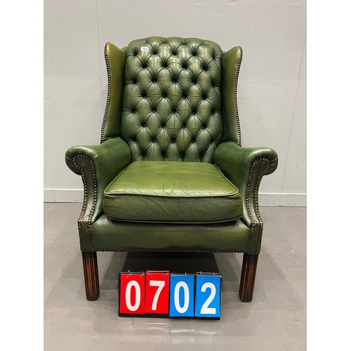 702 - 20th century leather wing back chair library chair