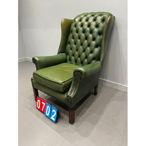 702 - 20th century leather wing back chair library chair