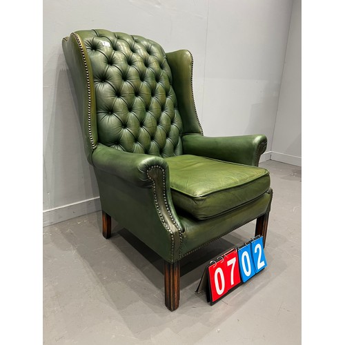 702 - 20th century leather wing back chair library chair