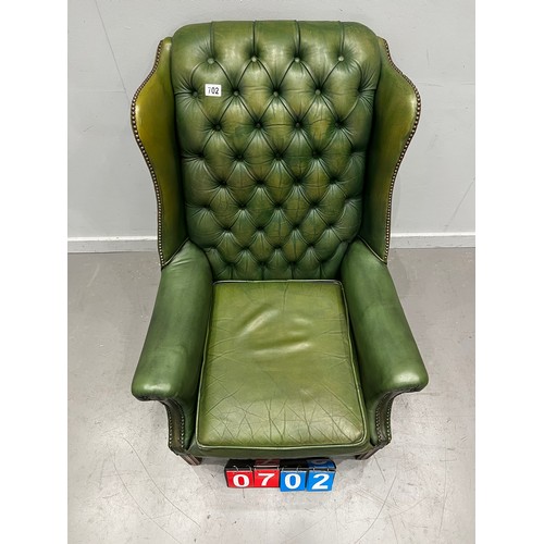 702 - 20th century leather wing back chair library chair