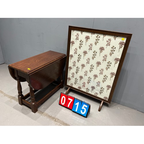 715 - Edwardian fire screen + swivel top drop leaf tables