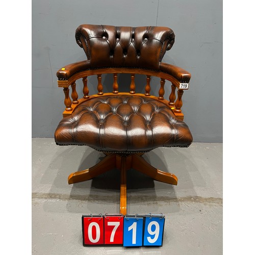 719 - Brown leather chesterfield captains chair good condition