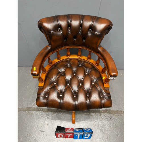 719 - Brown leather chesterfield captains chair good condition