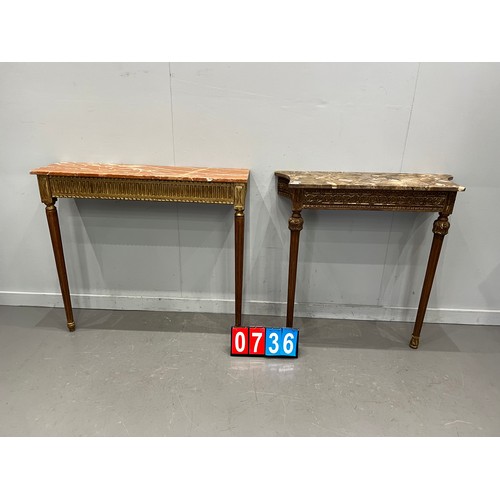 736 - Marble top console table + console table (marble broke on one)