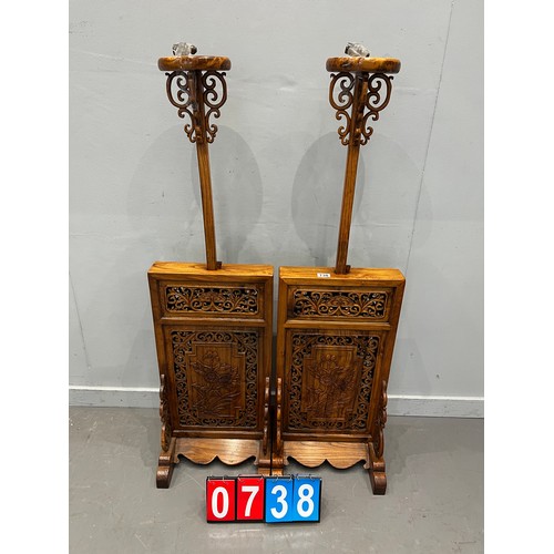 738 - Pair of rare Chinese 20th century heavily carved lamps