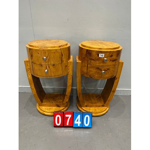 740 - Pair of art deco style burr walnut night stands/side tables