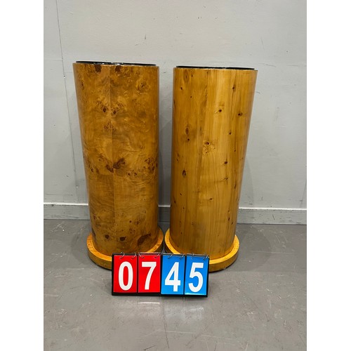 745 - Pair of deco style burr walnut columns/ plant stands