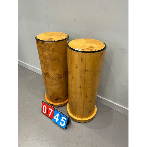 745 - Pair of deco style burr walnut columns/ plant stands