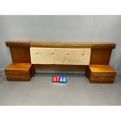 746 - Mid century triple draw dressing table + matching headboard & night stands