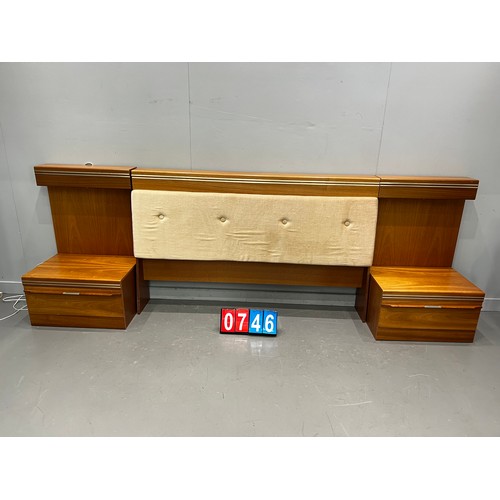 746 - Mid century triple draw dressing table + matching headboard & night stands