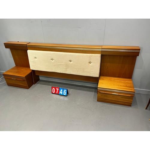 746 - Mid century triple draw dressing table + matching headboard & night stands