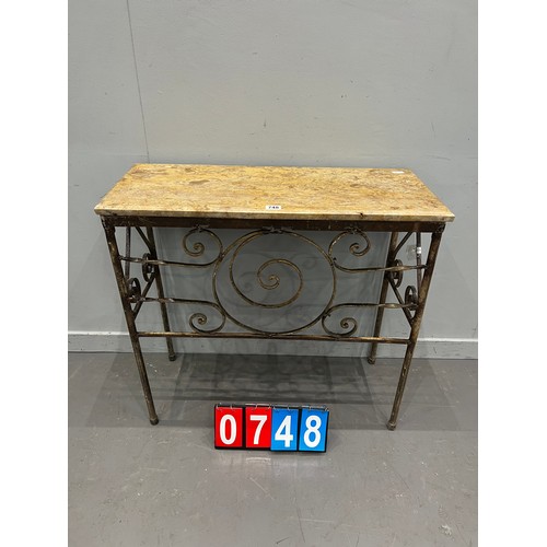 748 - Marble top console table on cast iron base