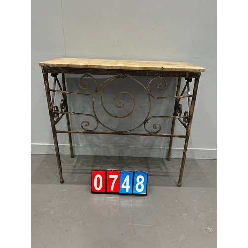 748 - Marble top console table on cast iron base