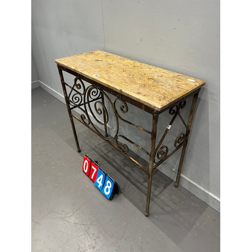 748 - Marble top console table on cast iron base