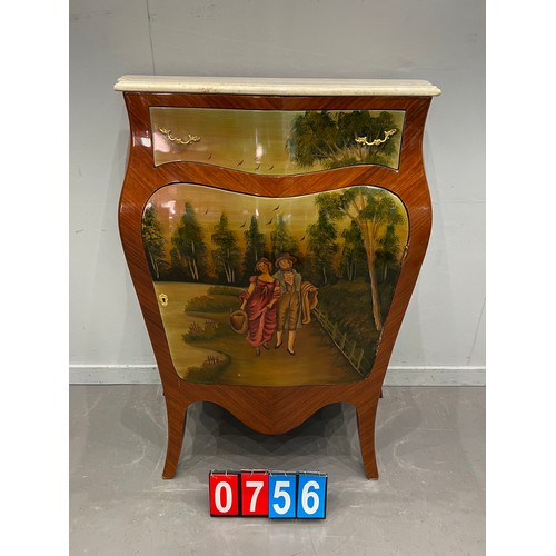 756 - French marble top vernice martin style cocktail cabinet /cupboard