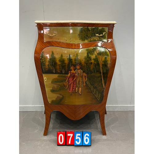 756 - French marble top vernice martin style cocktail cabinet /cupboard