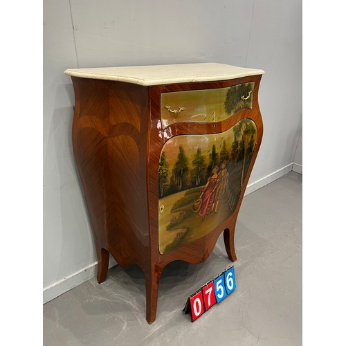 756 - French marble top vernice martin style cocktail cabinet /cupboard