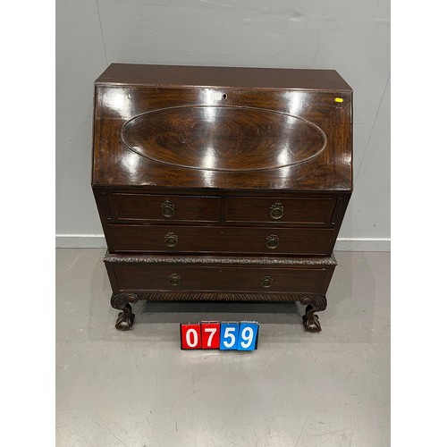 759 - superb quality bureau on ball & claw feet early 20thC