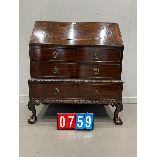 759 - superb quality bureau on ball & claw feet early 20thC