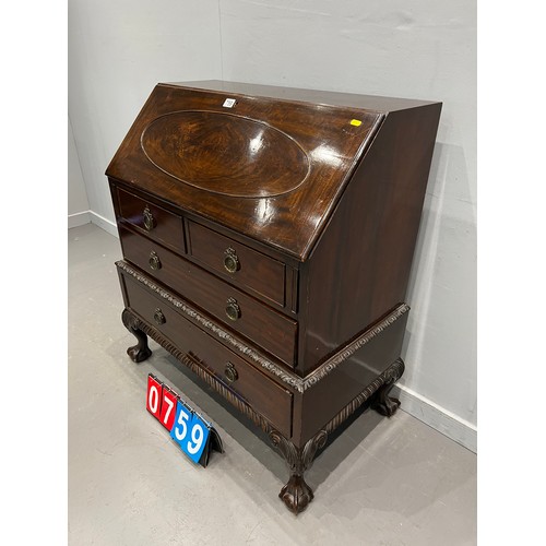 759 - superb quality bureau on ball & claw feet early 20thC