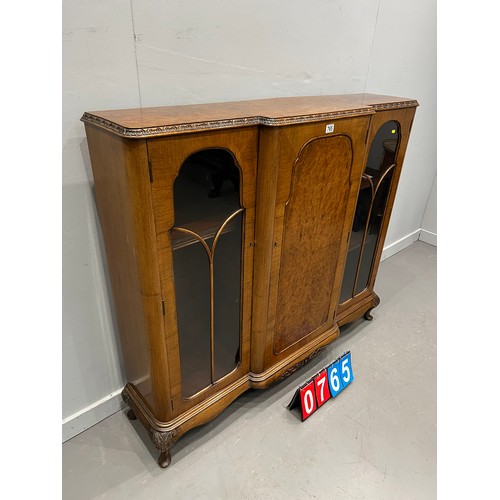 765 - Good quality Burr walnut display cabinet on Queen Anne legs