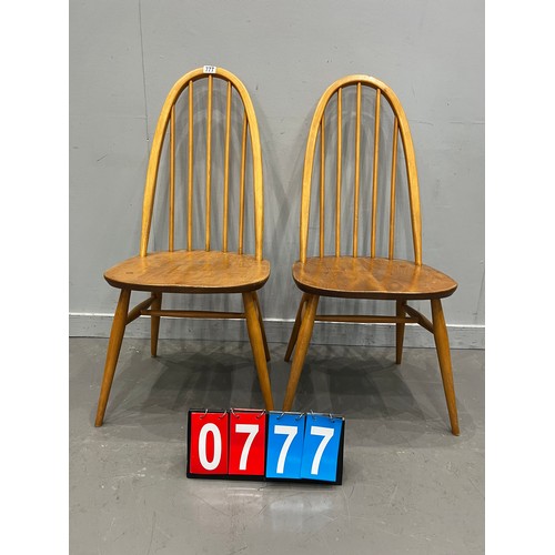 777 - Ercol Quaker chairs x2 blonde