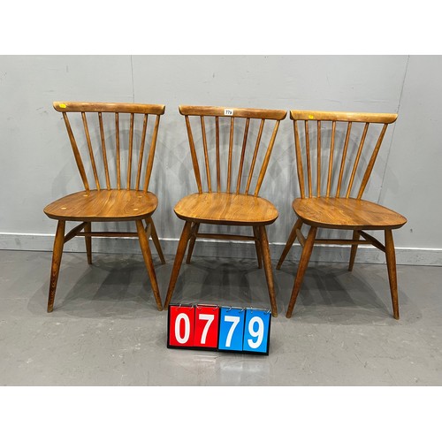 779 - 3 Blonde ercol chairs model 449