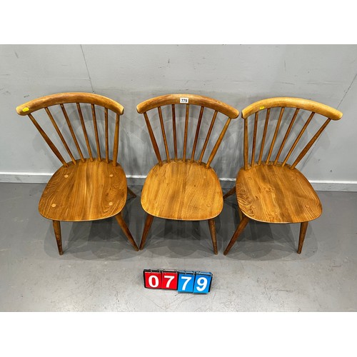 779 - 3 Blonde ercol chairs model 449