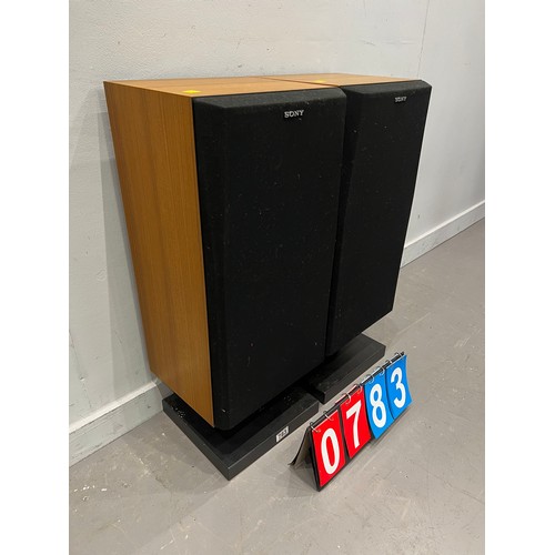 783 - Pair of teak Sony speakers mid century vibe