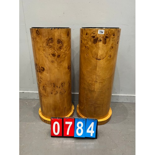 784 - Pair of art deco style burr walnut plant/ columns