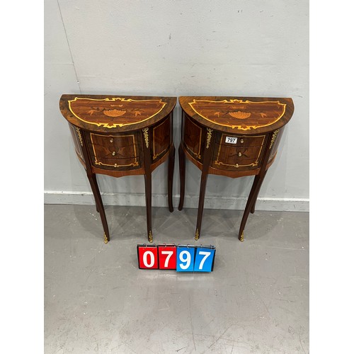 797 - Pair of French inlaid bedside tables with gilt ormolu mounts