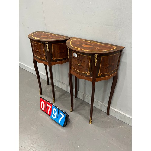 797 - Pair of French inlaid bedside tables with gilt ormolu mounts