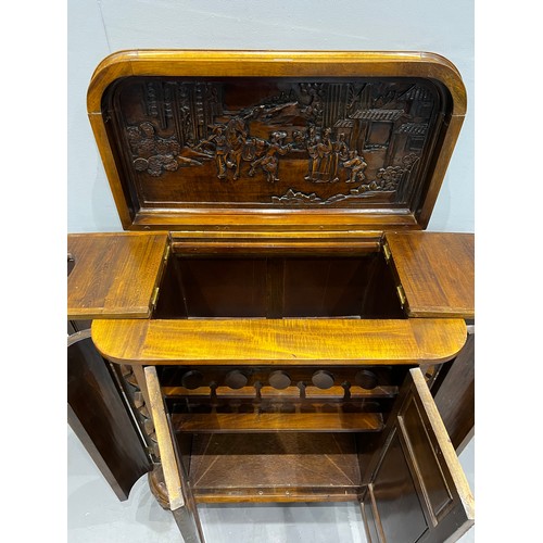 809 - 20th century carved Chinese cocktail cabinet with secret ends