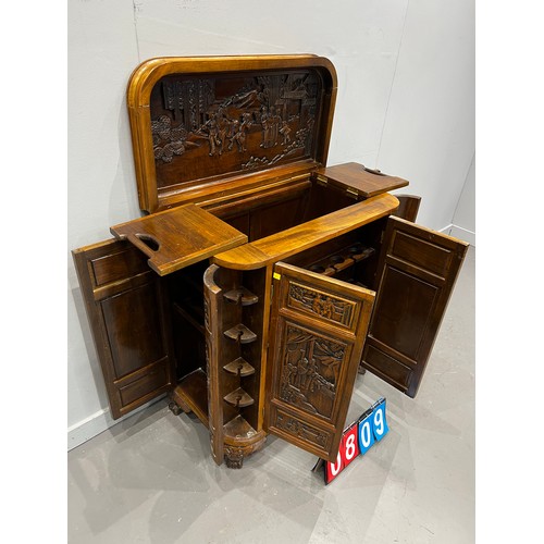 809 - 20th century carved Chinese cocktail cabinet with secret ends