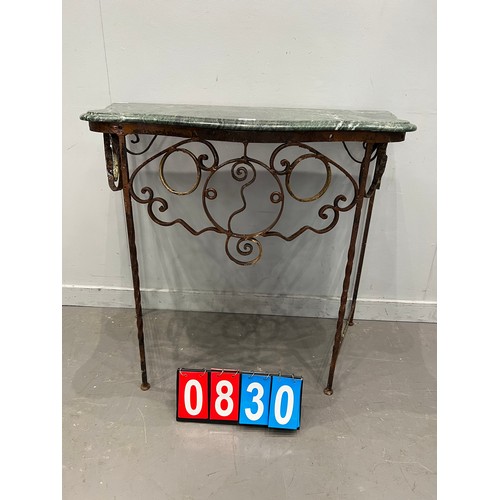 830 - Marble top cast iron base console table